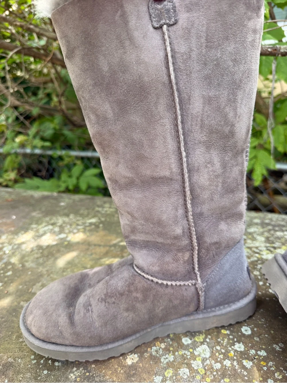 UGG Tall Button-Accent Suede Boots - Gray